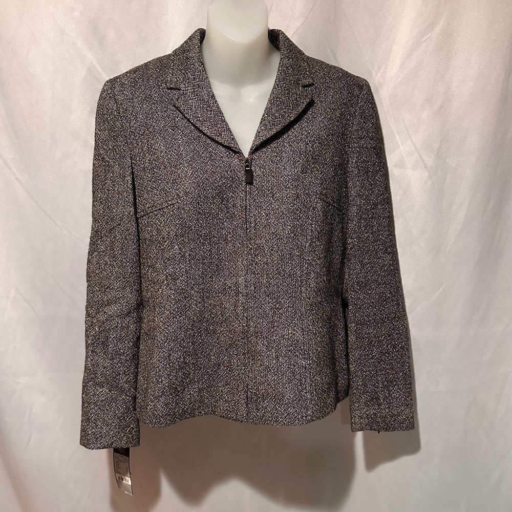 Vintage Black Wool Tweed Zippered Blazer Size 8